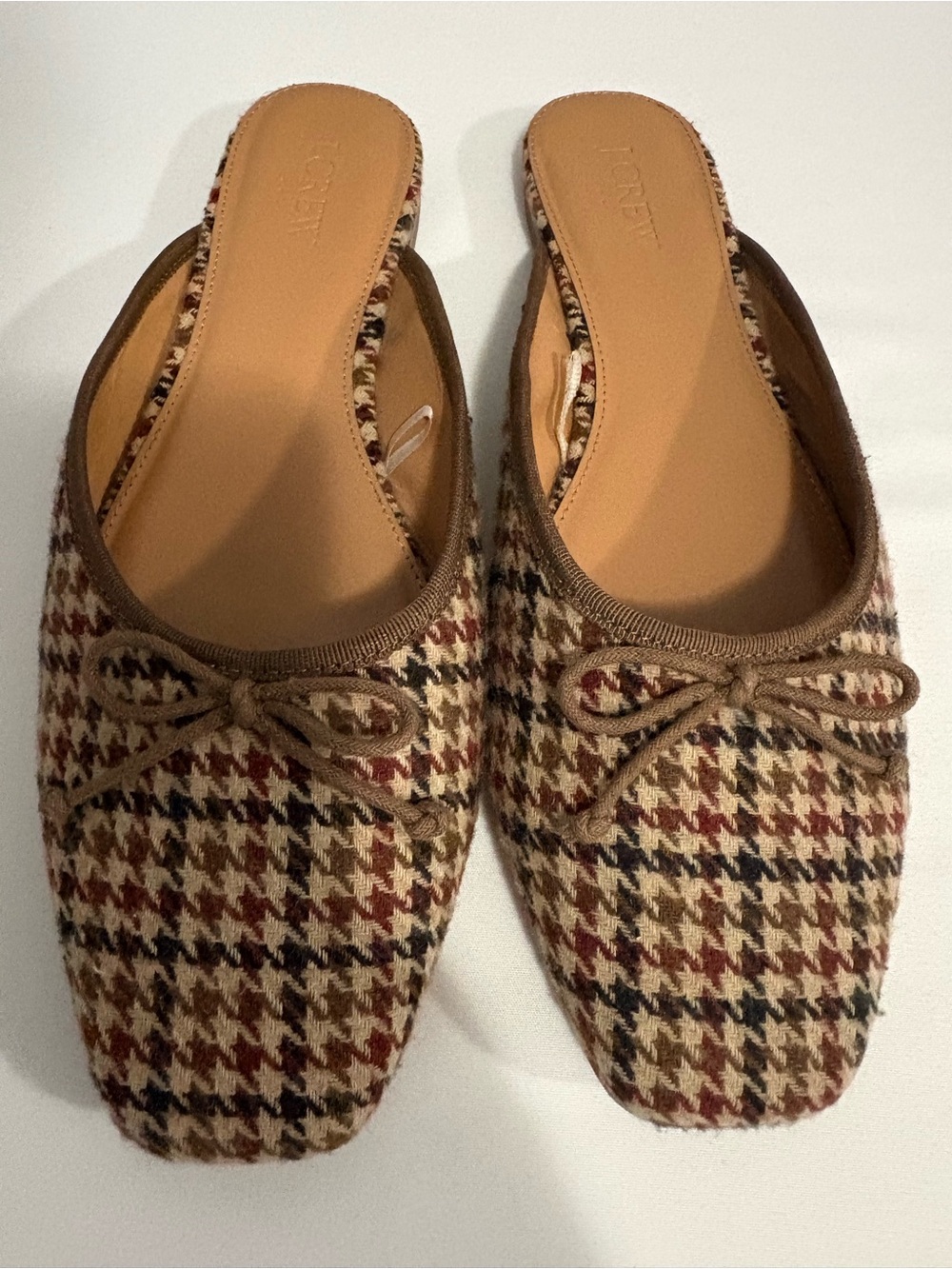 Women’s J. Crew Slip On Brown Tweed Mules Size 8.5 Pre Owned